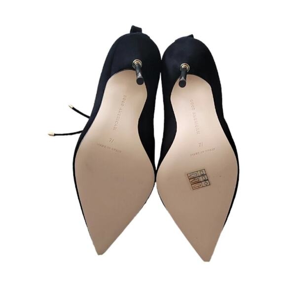 Good American Suede Stiletto Black Ankle Boots Bootie Gold Slim Heel Size 7 NWT - Picture 5 of 6